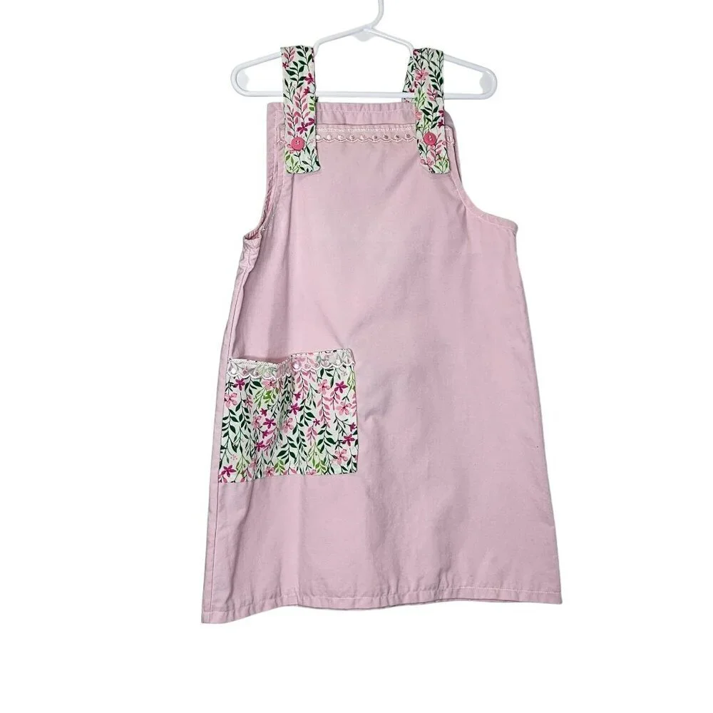 Homemade Pink Floral Pocket Apron Dress Lace Ribbon Trim Ditzy Floral size 10